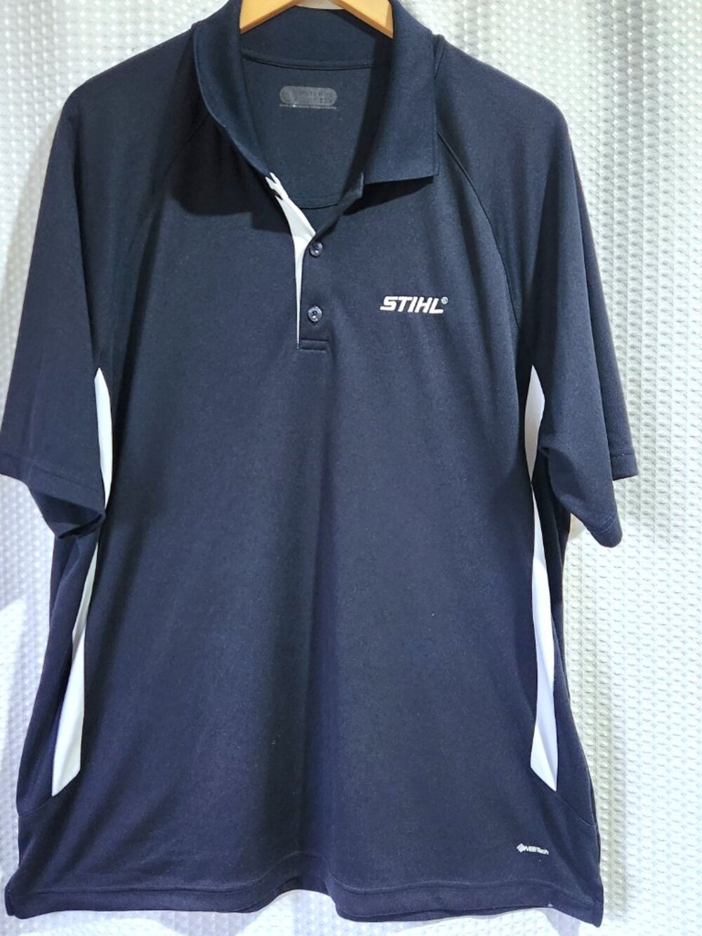 Stihl Chainsaw Shirt Mens XL OnTour Blue WEBtech Performance Golf Polo Logo